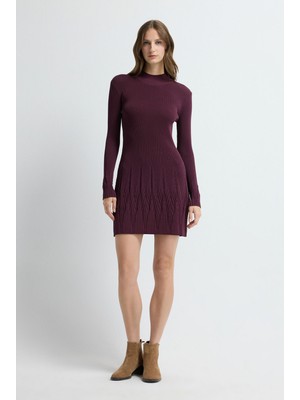 Adl Dik Yaka Triko Elbise Mürdüm 12445594000