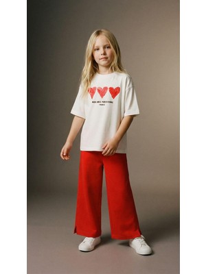 Monila Kız Çocuk Ekru Kalp Baskılı Pamuklu Altüst Takım