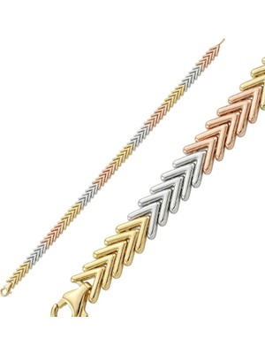 Lilarote Pırlanta Üç Renk Balık Sırtı Altın Bileklik