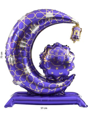 Pandoli Mor Renk Ayakta Durabilen Ramazan Ay Yıldız Kandil Temalı Folyo Balon 75X57 cm 1 Adet