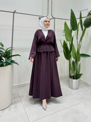 Molly Nelly Kadın Crop Kimono V Yaka Bluz Etekli Tesettür Takım