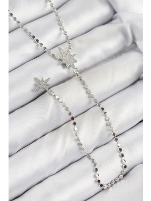 Vice Avm Pirinç Zirkon Taşlı Ezme Zincirli Kutup Yıldızı Model Gümüş Renk Y Kolye  TG-VİCE10462 TG-V 10410