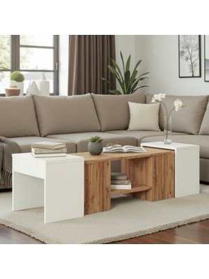 Misterium Axis 3'lü Zigonlu Orta Sehpa Seti - Atlantik Çam Beyaz