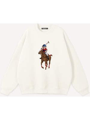 Mad&Calf  Unisex Teddy Cowboy Baskılı Bisiklet Yaka Oversize Sweatshirt