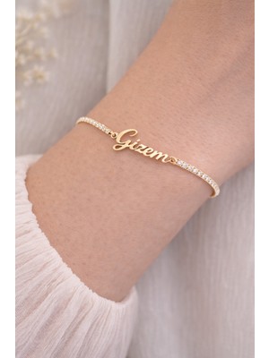 DMR Elegance Kişiye Özel 925 Ayar Gümüş Su Yolu Isimli Bileklik – Altın Kaplama – Hediye Notlu