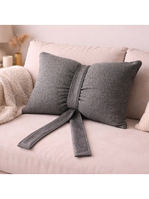 Ratemo Mobilya Fiyonk Kurdele Tasarımlı Dekoratif Kırlent Yastık, 1. Sınıf Döşemelik Kumaş, Dolgulu Hediye Minder