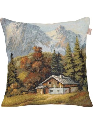 Believe Dağ Evi Jakarlı Dokuma Goblen Dekoratif 45*45 Kırlent