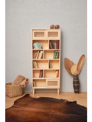 FURU Bura | Çam Kitaplık Ünitesi Sürgü Kapaklı