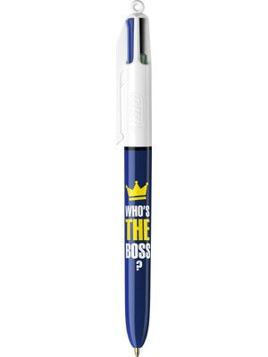 Bic 4 Renkli Tükenmez Kalem - "Who's The Boss ?" Metalik Mor Renk 4 Adet Yazım Kalitesi