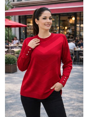 Stilmony Kadın Zarif Şık Model Zigzag Desenli Standart Merserize Genç Kazak