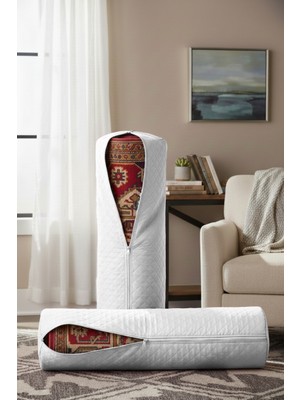 Ser&Yat Yolluk Halı ve Kilim Saklama Hurcu - Beyaz 2 Adet Fermuarlı Halı Kılıfı - 6m'ye Kadar Uyumlu