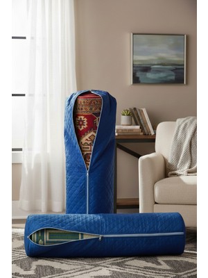 Ser&Yat Yolluk Halı ve Kilim Saklama Hurcu - Lacivert 2 Adet Fermuarlı Halı Kılıfı - 6m'ye Kadar Uyumlu