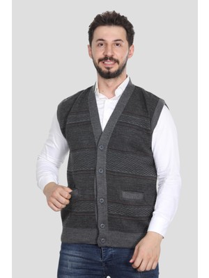 Erkek Baba ve Orta Yaş Düğmeli Akrilik Triko Çift Cepli Yelek