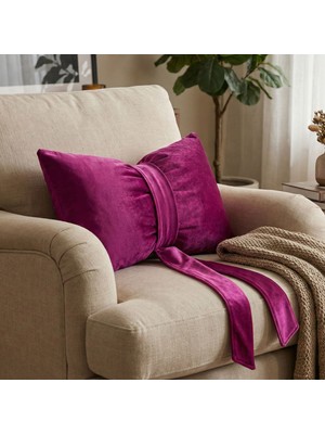 Ratemo Mobilya Fiyonk Kurdele Tasarımlı Dekoratif Kırlent Yastık, 1. Sınıf Döşemelik Kumaş, Dolgulu Hediye Minder