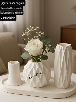 Deren Dekoratif Geometri Vazo Mumluk Tepsi Obje Ev Yaşam Hediyelik Aksesuar