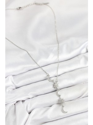 Vice Avm 316L Çelik Zirkon Taşlı Güneş Ve Ay Model Gümüş Renk Kadın Kolye  TG-VİCE10549 TG-V 10789