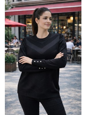 Stilmony Kadın Zarif Şık Model Zigzag Desenli Standart Merserize Genç Kazak