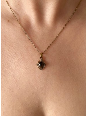 Triya Wear Studio-Çelik Kararmaz-Doğal Taş Detaylı-Gold Renk Kadın Kolye