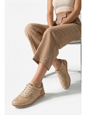 Noums Kadın Hakiki Deri Sneaker Spor Ayakkabı - Bej