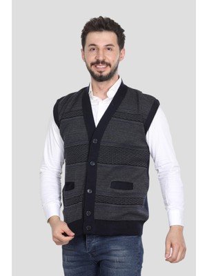 Erkek Baba ve Orta Yaş Düğmeli Akrilik Triko Çift Cepli Yelek