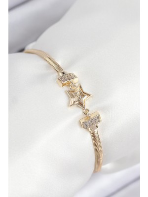 Vice Avm Pirinç Zirkon Taşlı Yıldız Model Gold Renk Kadın Bileklik - TJ-BB7903 TG-V 10784