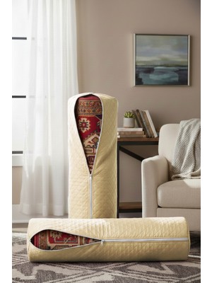 Ser&Yat Yolluk Halı ve Kilim Saklama Hurcu - Krem 2 Adet Fermuarlı Halı Kılıfı - 6m'ye Kadar Uyumlu