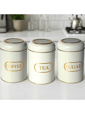 Sarkap Home Kubbe Kapaklı 3'lü Dekoratif Metal Saklama Kutusu Seti - Krem