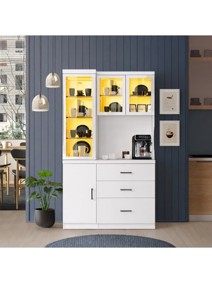 Setay Vitrinli Ünite, Adrea Kahve Köşesi + Çok Amaçlı Raflı Tek Kapaklı Dolap