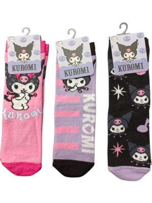 Sanrio Kuromi Lisanslı Kız Çocuk 3lü Soket Çorap