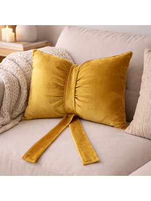 Ratemo Mobilya Fiyonk Kurdele Tasarımlı Dekoratif Kırlent Yastık, 1. Sınıf Döşemelik Kumaş, Dolgulu Hediye Minder