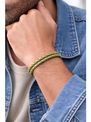 Herşey Nota Haki Hakiki Deri Örgü Erkek Bileklik – Mıknatıslı TOKALI-660