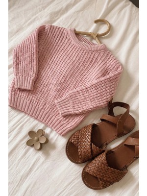 Cigit Bisiklet Yaka Selanik Triko Kazak 2-8 Yaş Pudra Pembe