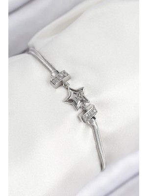 Vice Avm Pirinç Zirkon Taşlı Yıldız Model Gümüş Renk Kadın Bileklik - TJ-BB7902 TG-V 10783