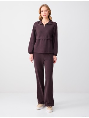 Jimmy Key Acı Kahve Uzun Kollu Dik Yaka Örme Modal Sweatshirt