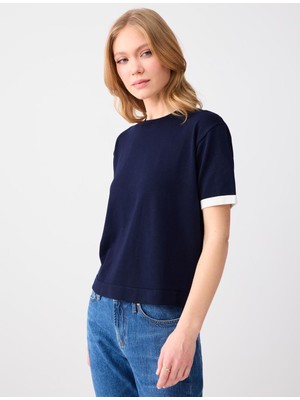 Jimmy Key Lacivert Bisiklet Yaka Kısa Kollu Triko Bluz