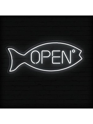Biz Bu İşin Keyif Kısmındayız Open Yazılı ve Şekilli Neon Tabela
