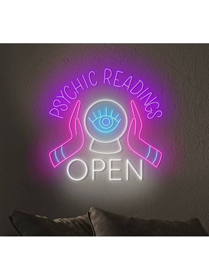 Biz Bu İşin Keyif Kısmındayız Psychıc Readıngs Open Yazılı ve Şekilli Neon Tabela