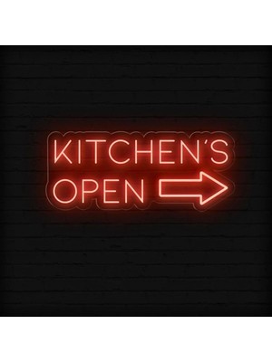 Biz Bu İşin Keyif Kısmındayız Kıtchen's Open Yazılı ve Şekilli Neon Tabela