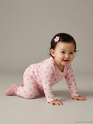 Lcw Pembe Bisiklet Yaka Baskılı Kız Bebek Bluz ve Tayt 2'li