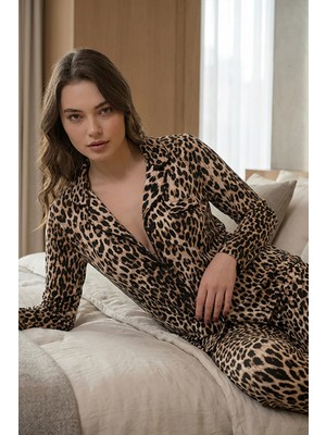 Bravie Luxury Viscose Leopar Desenli Kadın Pijama Takımı – 42577