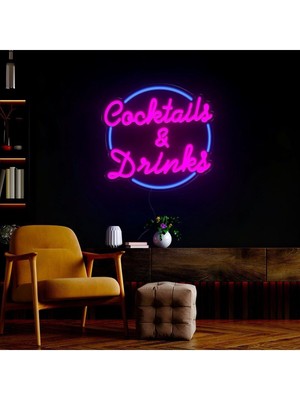 Biz Bu İşin Keyif Kısmındayız Cocktails & Drinks Yazılı ve Şekilli Neon Tabela