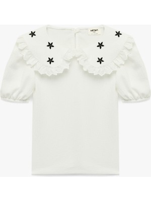 Koton Nakış Detaylı Kısa Kollu Bebe Yaka Bluz