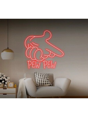Biz Bu İşin Keyif Kısmındayız Pew Pew Yazılı ve Şekilli Neon Tabela