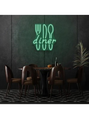 Biz Bu İşin Keyif Kısmındayız Restoranlara Özel Diner Yazılı Çatal,bıçak,kaşık Şekilli Neon Tabela