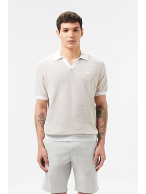 Lacoste Kısa Kollu Polo Yaka Classic Fit Triko Tişört Krem