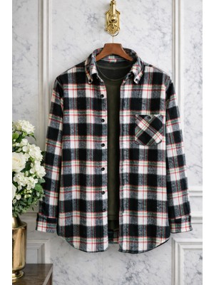 Varetta Erkek Siyah Oduncu Gömlek Kalın Kışlık Cepli Klasik Geniş Kesim