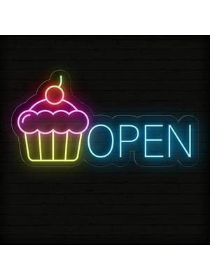 Biz Bu İşin Keyif Kısmındayız Open Yazılı ve Şekilli Neon Tabela