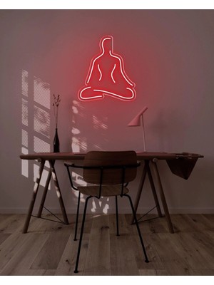 Biz Bu İşin Keyif Kısmındayız Yoga Yapan Insan Figürlü Neon Tabela