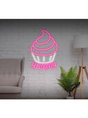 Biz Bu İşin Keyif Kısmındayız Yummy Yazılı ve Şekilli Neon Tabela