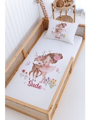 Lilabio %100 Pamuk Isme Özel Montessori Yatak Pike Seti 100X200 Prenses ve Ceylan